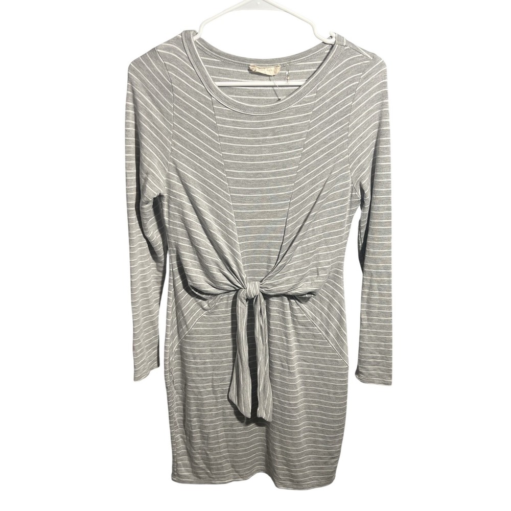 Altar'd State Women's Gray White Stripe Long Sleeve Tie Front Knit Dress Size‎ S